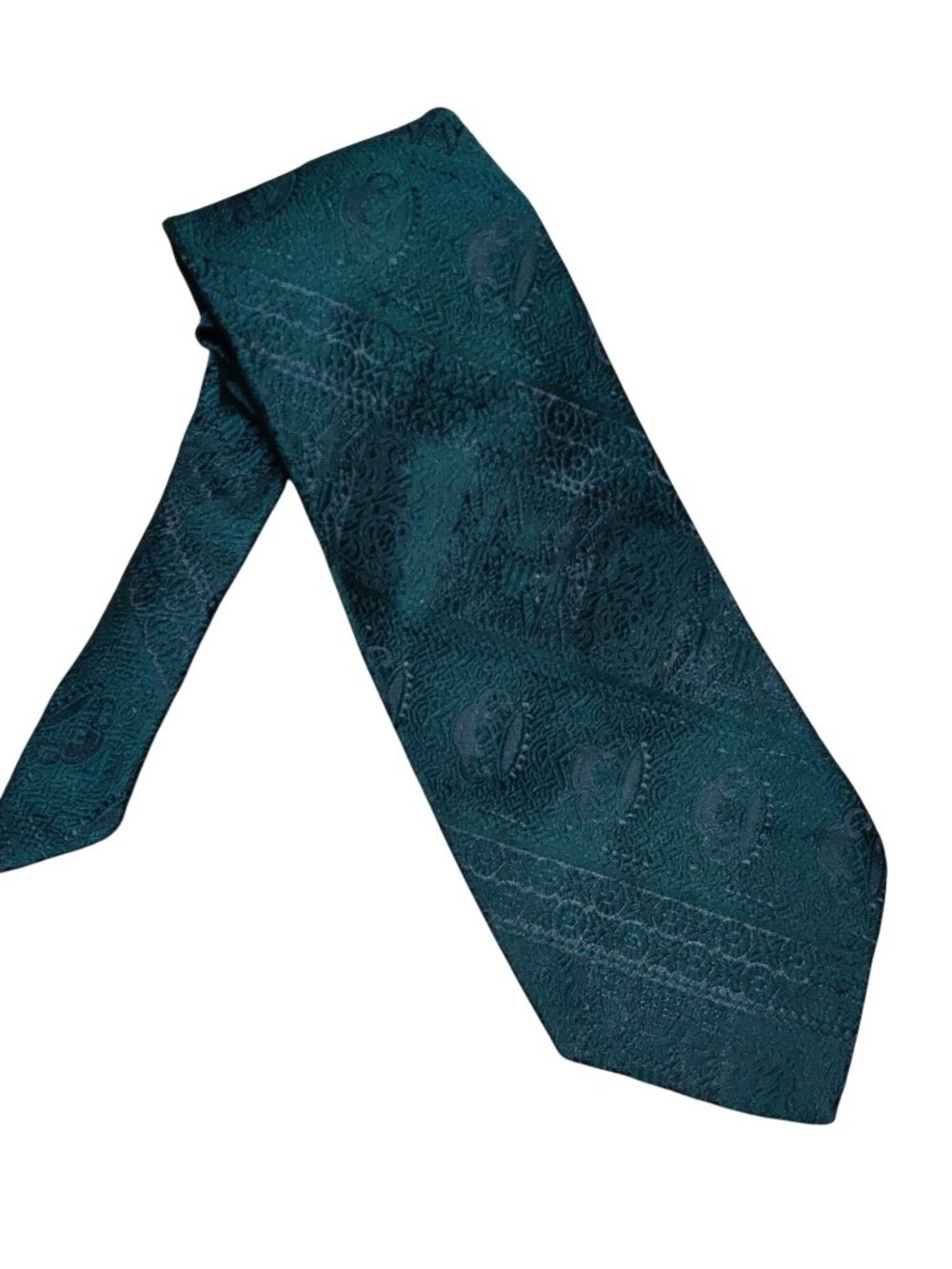 Blocks by Damon Necktie Deep Green Black Ornamental Woven Vintage Union Made USA